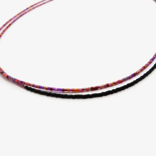 Double Layer Pink & Black Miyuki Necklace