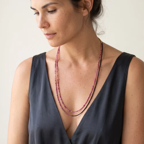 Double Layer Pink & Black Miyuki Necklace