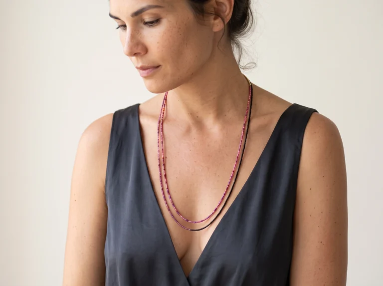 Double Layer Pink & Black Miyuki Necklace