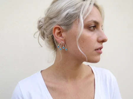 Sterling Silver Earrings with Blue Detail