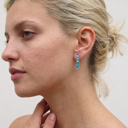 Blue Linear Silver Stud Earrings