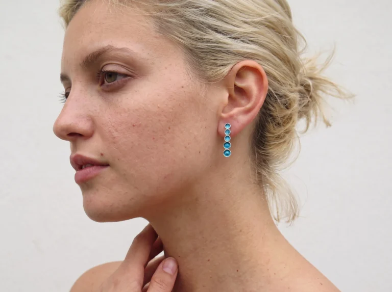 Blue Linear Silver Stud Earrings